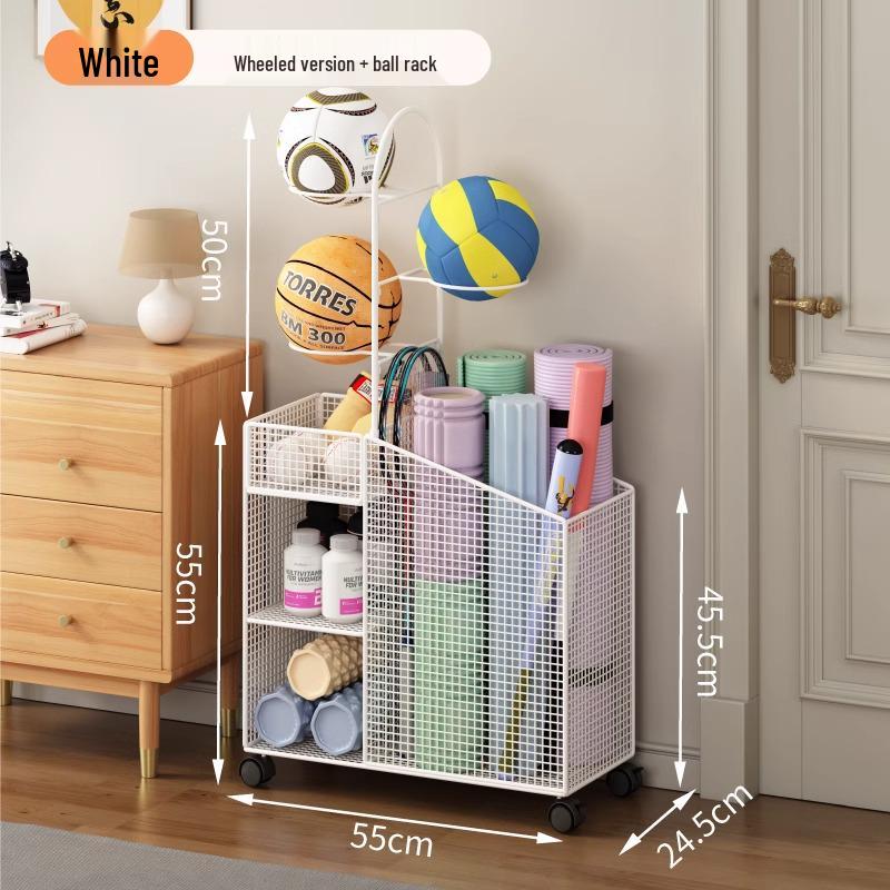 Estante de Chão para Armazenamento de Basquete e Prateleira de Brinquedos para Equipamentos Esportivos e Tapetes de Yoga