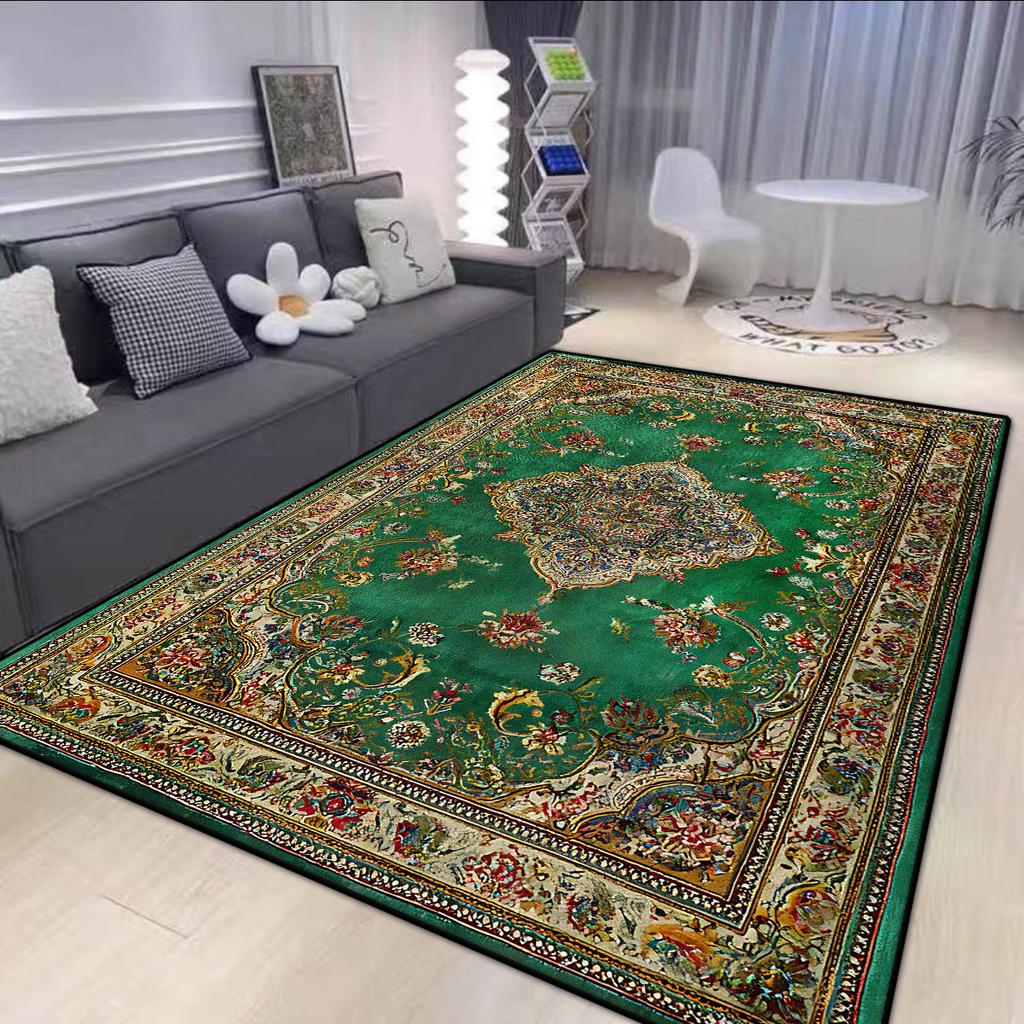 Persian Style Big Size Green Carpet Living Room Non-slip Easy Cleaning Coffee Tables Mat Soft Foldable Dining Room Decor Rug