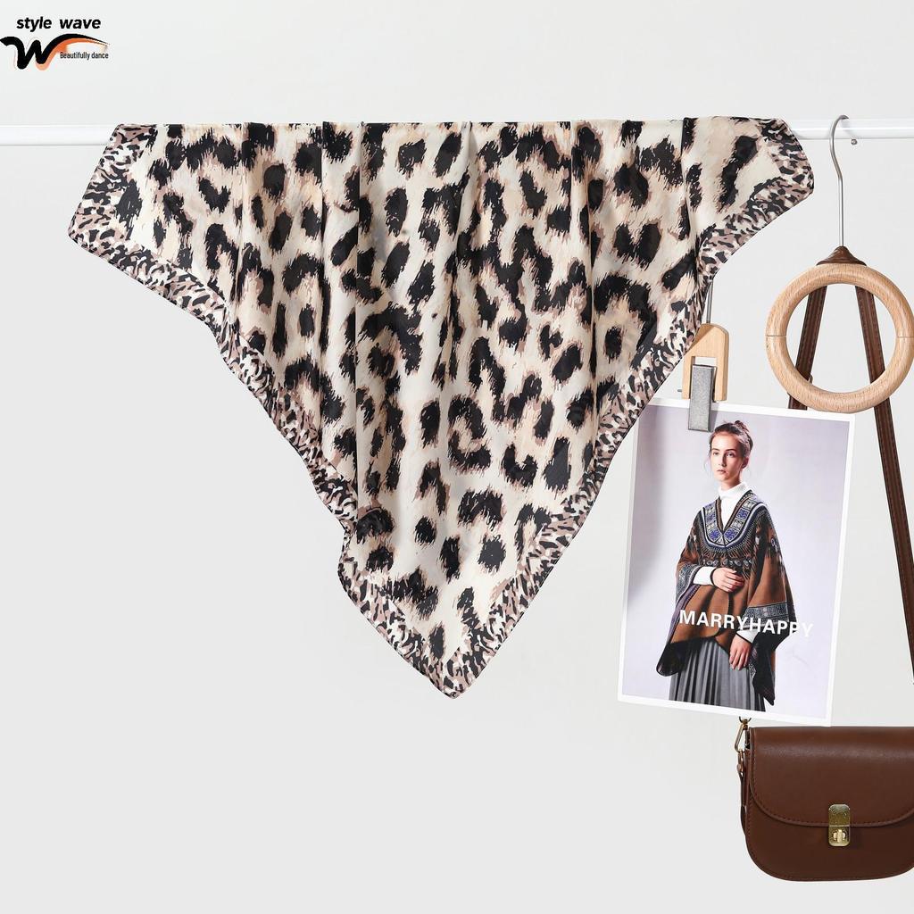 Leopard Print Silk Scarf - Trendy Versatile Head Wrap for Women