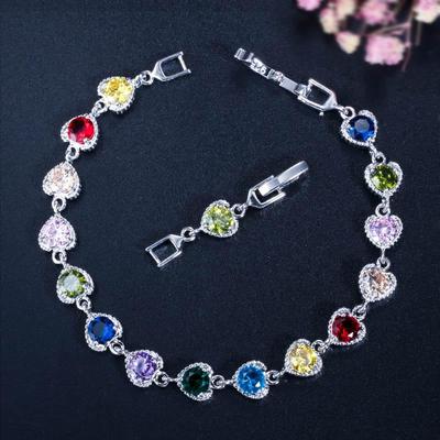 Braccialetti da tennis con zirconi cubici a forma di cuore rosso smeraldo scintillante CMM per gioielli di moda da donna