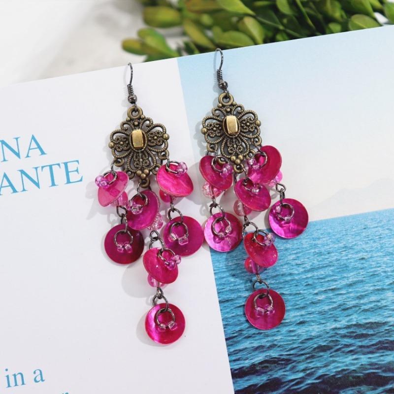 Bohemian Vintage Gorgeous Shell Earrings Long Tassel Versatile Vacation Femininity Court Earrings Ear Accessories