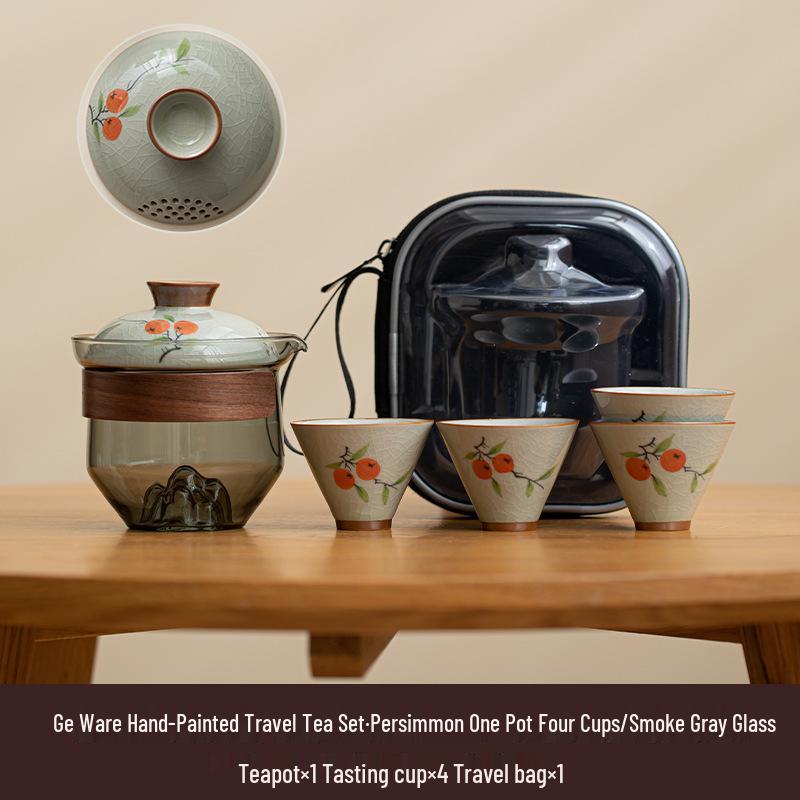 Portable Hand-Painted Travel Tea Set with One Pot and Four Cups – Perfect Business Gift