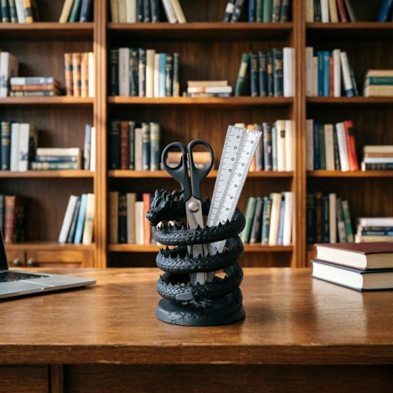 Student Desk Accessory 3D Printed Dragon Pen Holder, Mystical Fantasy Pencil Gift for Teachers Cup, Desktop Makeup Brush Holder Home, Office Creative