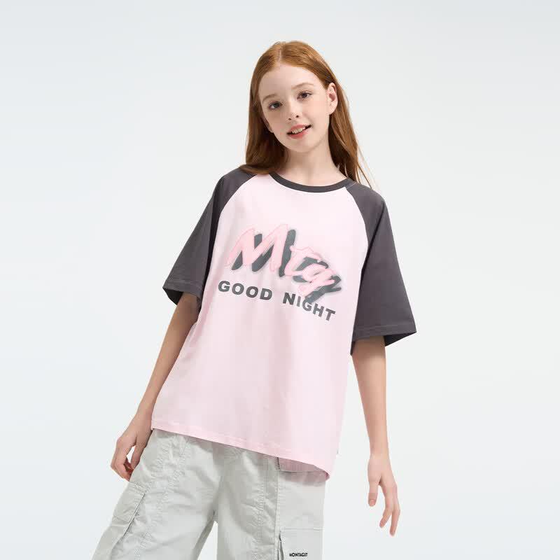 Mongtemore Girls' 2026 Summer Color-Block Print T-Shirt