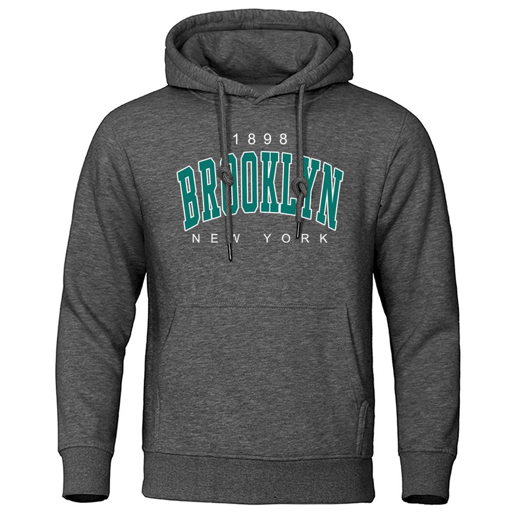 New York 1898 Brooklyn Print Men's Hoodie Creative Crew Neck Clothing Fashion Loose Sweatshirt Fashion Crew Neck Hoodie