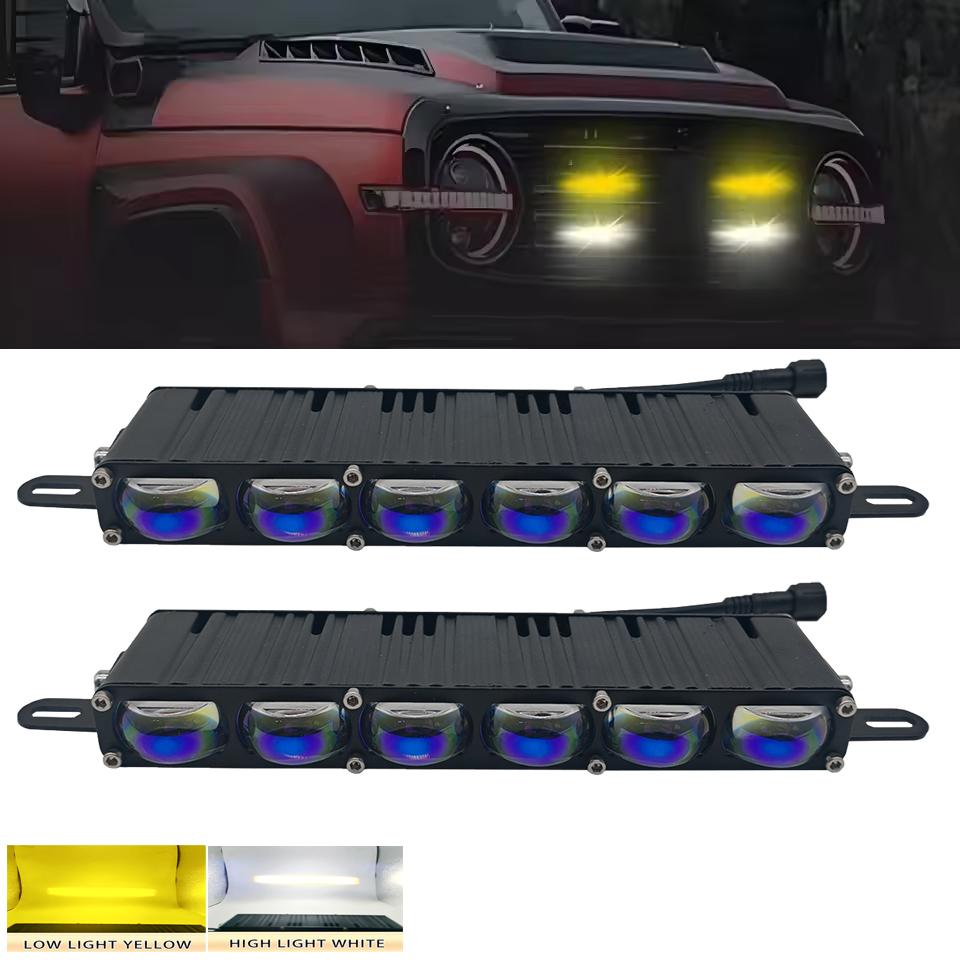 6 LED Grill Lights Projector Fog Light Hi-Lo Beam White Yellow Front Grill Trim Lamps for Car Truck Offroad UTV ATV Motorcycle