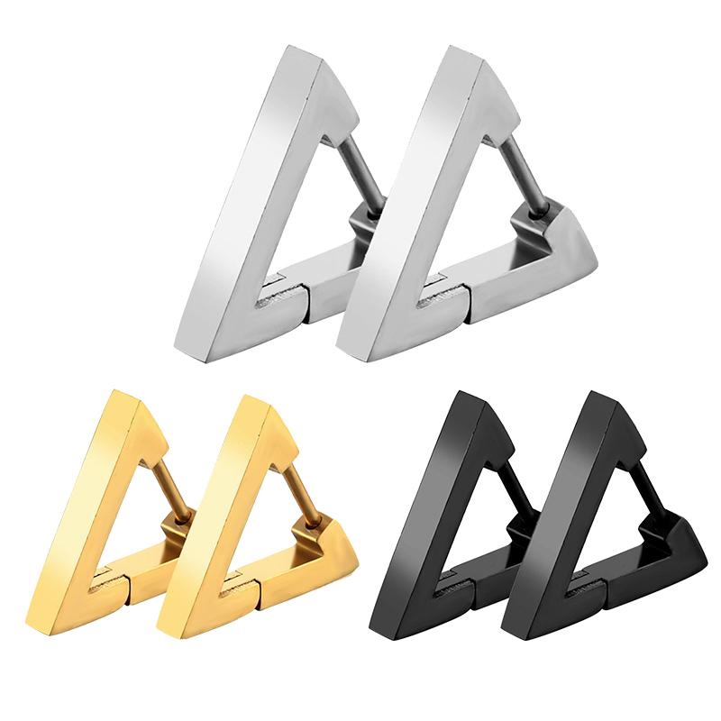 1 Pair Unisex Punk Rock Geometric Triangle Stainless Steel Earrings Women Men Piercing Push-Back Clip Ear Rings Party Zircon