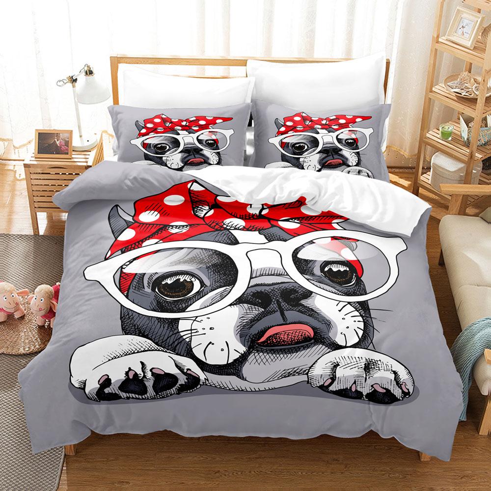 Cute Dog Bedding Set Single Twin Full Queen King Size Pet Dog Bed Set Aldult Kid Bedroom Duvetcover Sets 3D Print 030