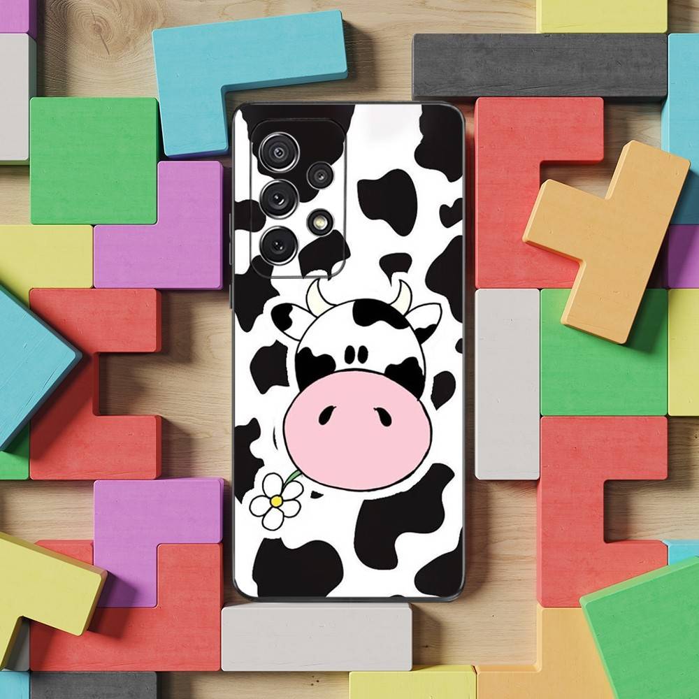 Cute Cartoon Print Cow Case For Samsung S23,S25,S20,S10,S9,S21,S24,S22,Ultra,FE,Plus,Lite,Soft Silicone Black