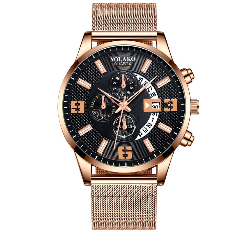 Watches Mens Fashion Calendar Watch Men Business Stainless Steel Mesh Belt Quartz Wrist Watch Male Clock Relogio Masculino