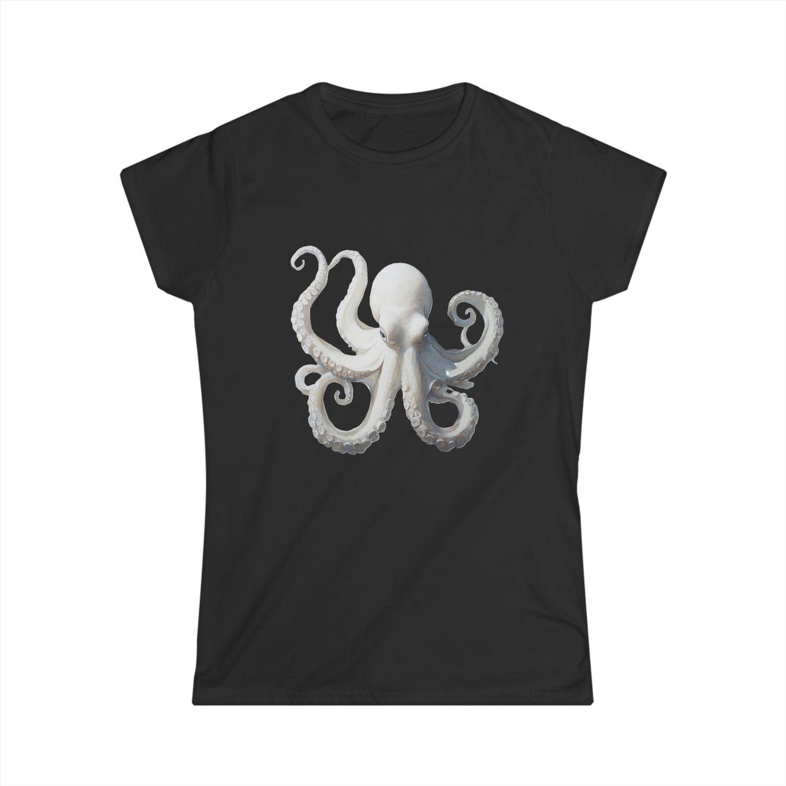 Octopus Womens Softstyle Tee, Ocean Lover Shirt, Marine Life Apparel, Super Soft Casual Beachwear, Unique Sea Life Gift for Her M