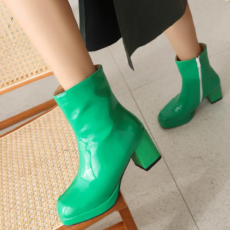 Mode Elegante Stiefeletten Frauen Winter Schuhe 2024Block Heels Rot Schwarz Weiß Grün Kurze Schuhe Mädchen Stiefel Große Größe 48