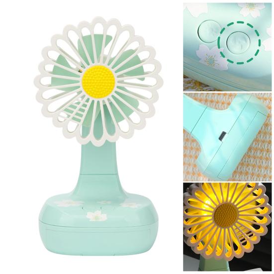 Summer Flower Desk Fan with Night Light Phone Holder 3-Speed Angle Adjustable Fan Rechargeable Office Bedroom Travel Personal Cooling