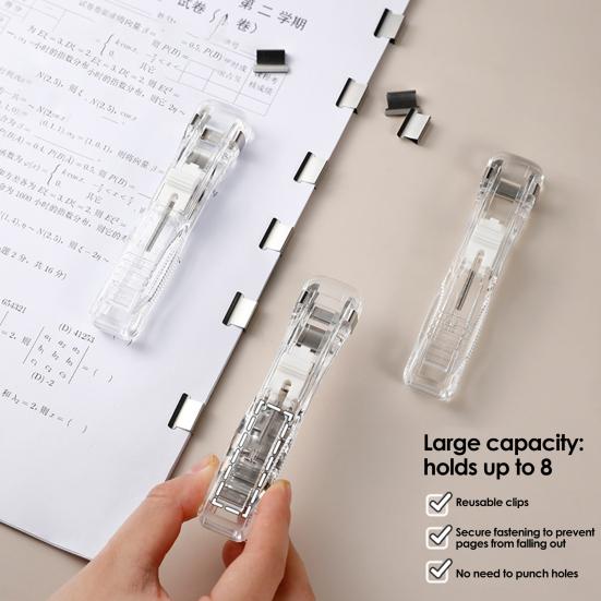 Paper Clip Pusher Set, No Hole Punching Clip Dispenser, Lightweight PC Plastic Shell Multiple Colors Office School Use