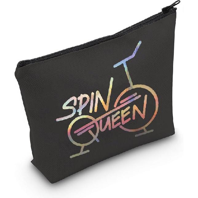POFULL Cycling Bike Indoor Spin Class Workout Gift Spin Queen Cosmetic Bags Indoor Cycling Spinning Bike Gym Gift Black Spin Queen Bag