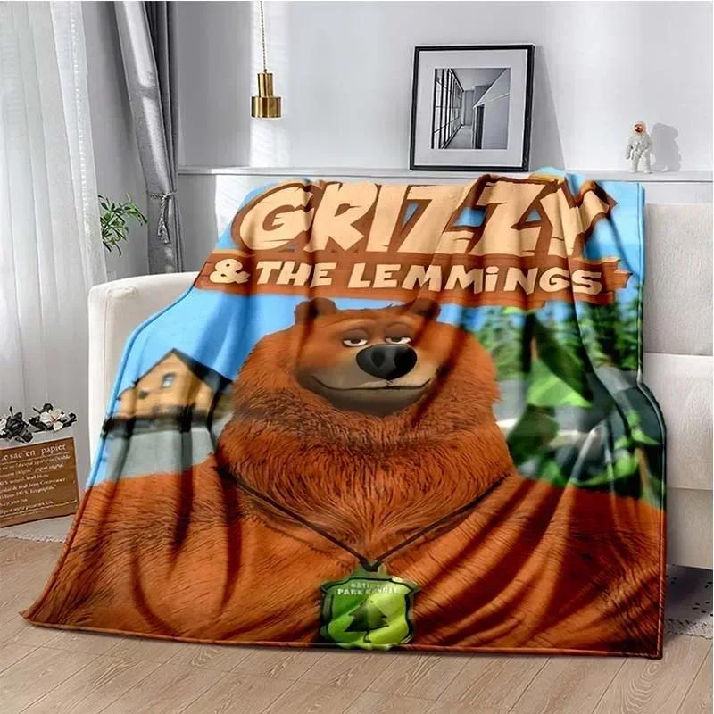 Cute Cartoon Anime Grizzly & The Lemmings Throws Blanket for Beding Hiking Picnic Super Soft Funny Flannel Blanket Birthday Gift