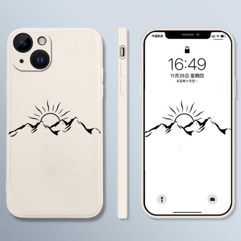 Simple Sun Moon Phone Case for IPhone 13 Pro Max15 14 12 11 XS MAX X XR 7 8 Plus Line Mountain Scenery Shockproof Couples Cover