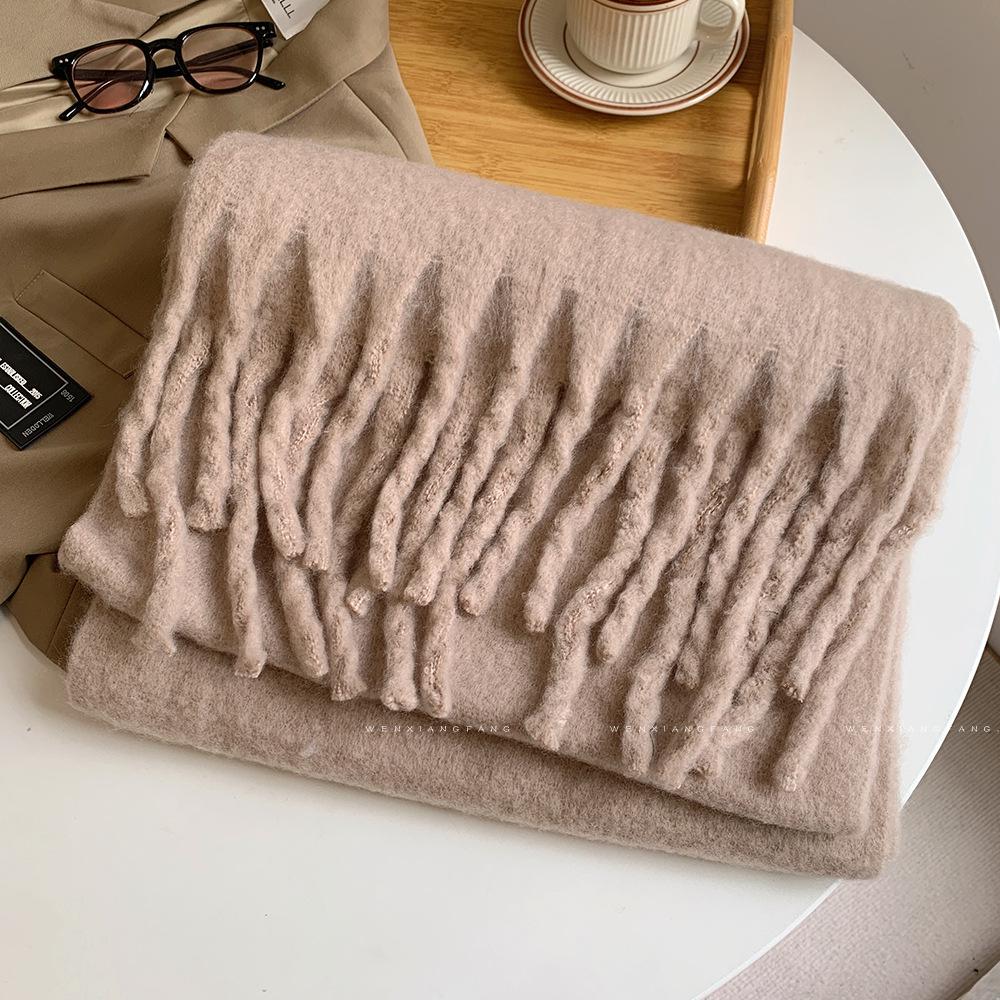 2024 New High-End Pure Color Mohair Scarf for Women - Cozy Korean Style Autumn/Winter Shawl