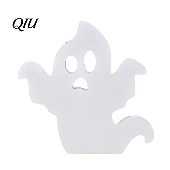 Rustic Wood Ghost Ornament Cute Halloween Wooden Table Sign, Spooky White Standing Decor Block Sign for Holiday Tiered Tray Centerpiece, Indoor