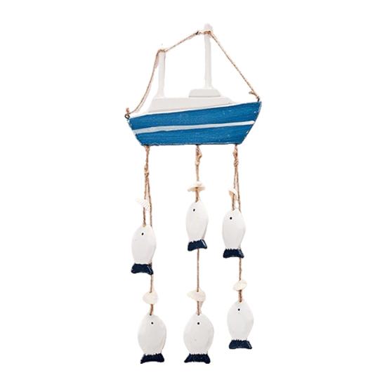 

Rustic Ocean Windchime Coastal Beach Theme Wooden Hanging Decor with Hemp Rope for Indoor Outdoor Nautical Patio Garden Decor C