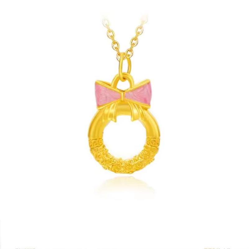 Shuibei Pure Gold 999 Bow Pendant 3D Hard Gold Princess Necklace. Pendant only