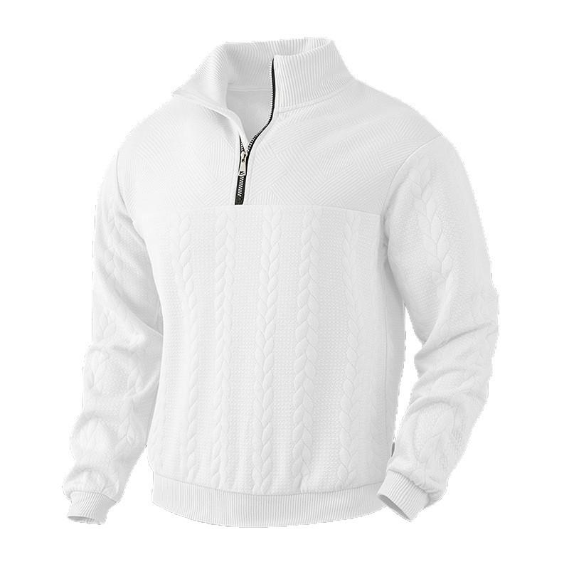 Men's Casual Stand-up Collar Zipper Pullover Loose Knitted Jacquard Autumn and Winter Long-sleeved Sweater Men's Top