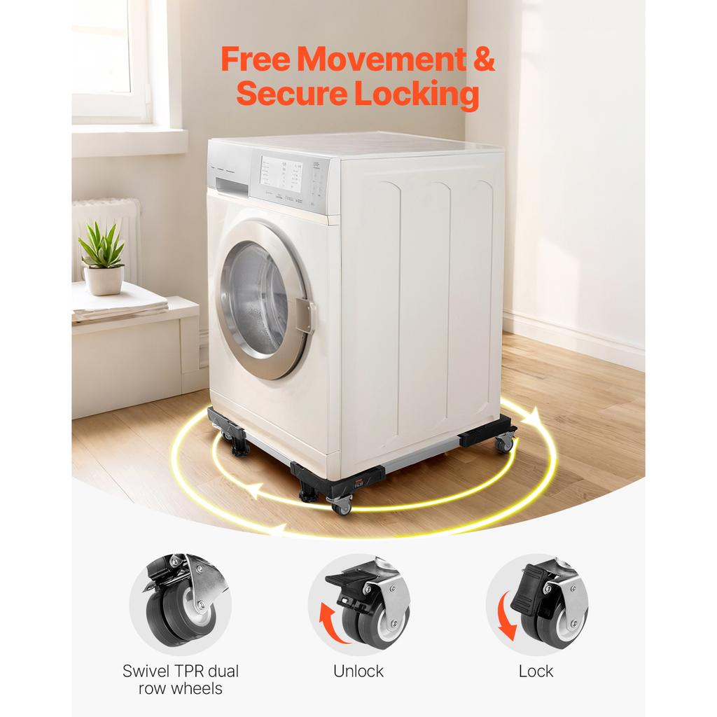 SucceBuy 1100 Lbs Furniture Mover Dolly Fridge Stand with 8 Locking Twin Wheels 27.5 -35.4in Adjustable Mobile Base for Washer