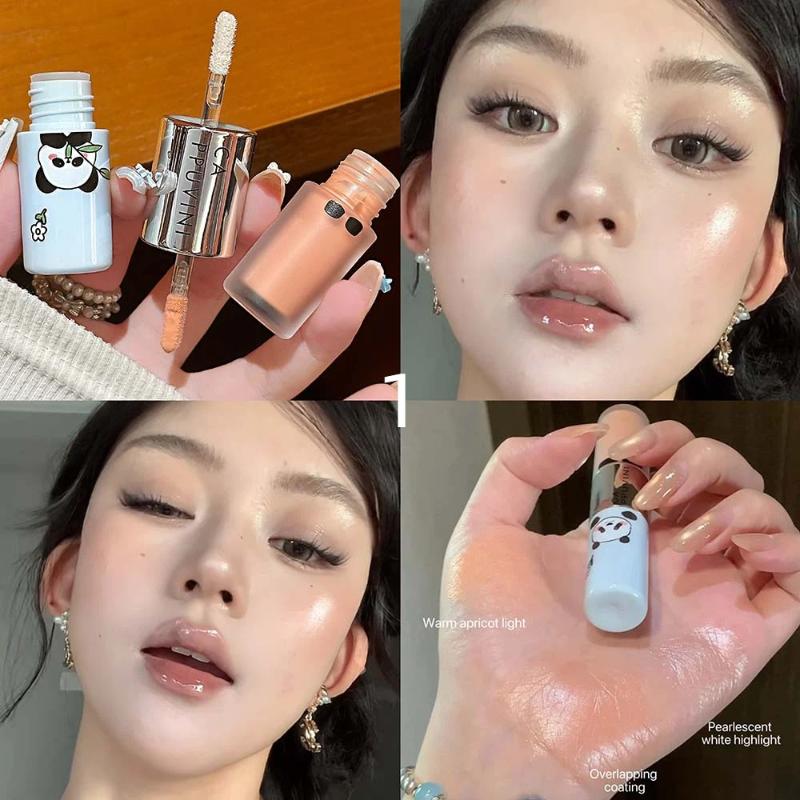 Cappuvini Double Ended Liquid Blush Contour Stick Multi Use Natural Highlighting Glitter 3D Waterproof Long Lasting Hydrating