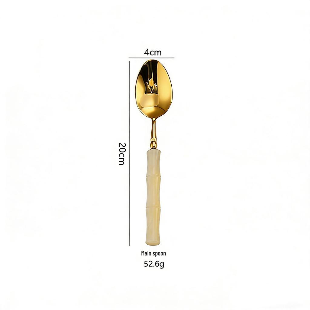 304 Stainless Steel Gold Cutlery Set with Violet Acrylic Bamboo Joint Handles: Includes Knife, Fork, and Spoon for Hotel Light Luxury Use.