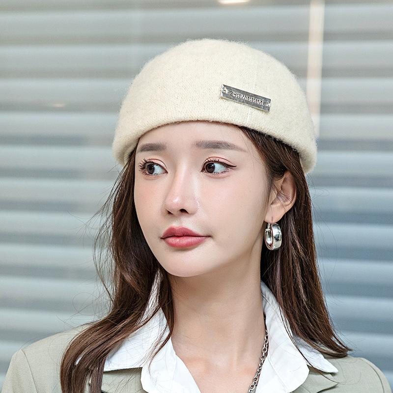 Wool Beret Women's Forward Hat Autumn and Winter British Retro Alphabet Painter Hat