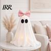 Cute Ghost Halloween Ornament LED Decoration, Pink Bow Tabletop Ornament, Soft Decoration Fabric Haunted House Decor with Warm Glow for Home Flexible