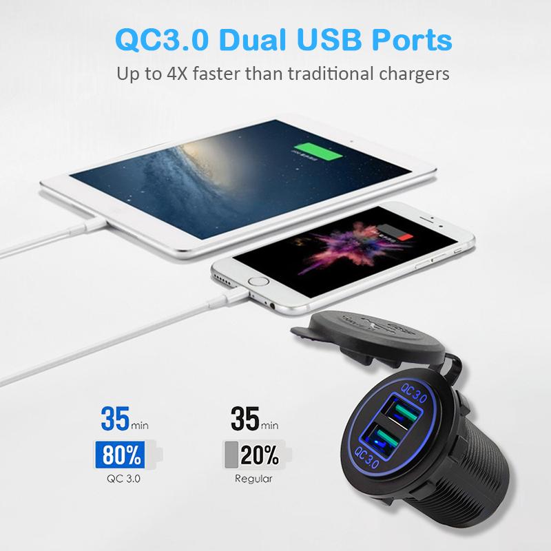 36W QC3.0 USB Steckdosenpanel Wasserdicht Schnellladung Dual USB Steckdosenadapter für Auto Boot Wohnmobil Motorrad