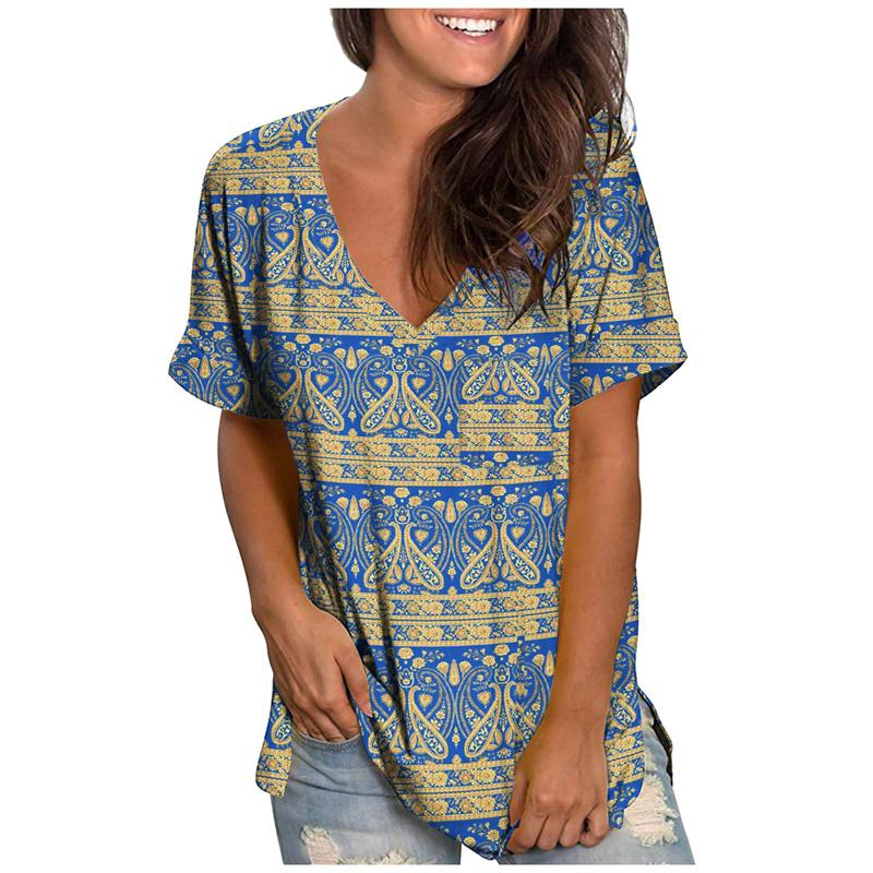 Mode Frühling Schmetterlingsdruck Blusen Kurzärmelig V-Ausschnitt T-Shirts Lässig