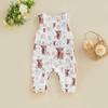 Baby Mädchen Sommer Freizeit Strampler Ärmellos O-Ausschnitt Floral Kuhdruck Locker Jumpsuit