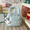 Schoolbag Fresh Light Blue Plaid Bow Girl Heart Backpack Primary School Students Literature Class Shopping Travel Versatile Schoolbag