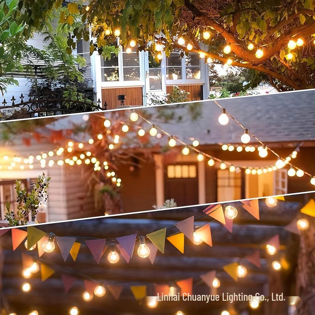 Waterproof Outdoor Solar LED G40 Bulb String Lights for Courtyard & Camping