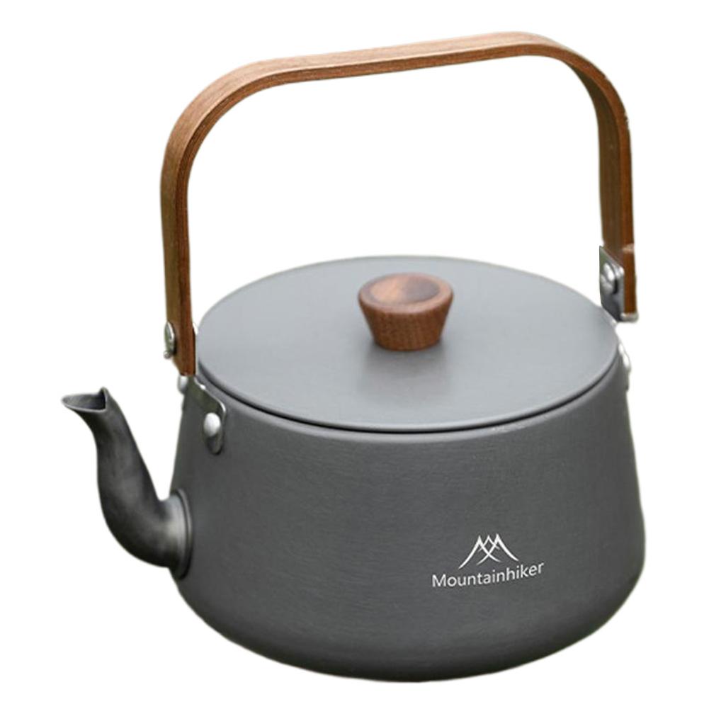 1.1L Camping Water Kettle with Wood Handle Teapot Coffee Pot Aluminum Alloy Portable Lightweight Pot Tourist Cookware Supplies