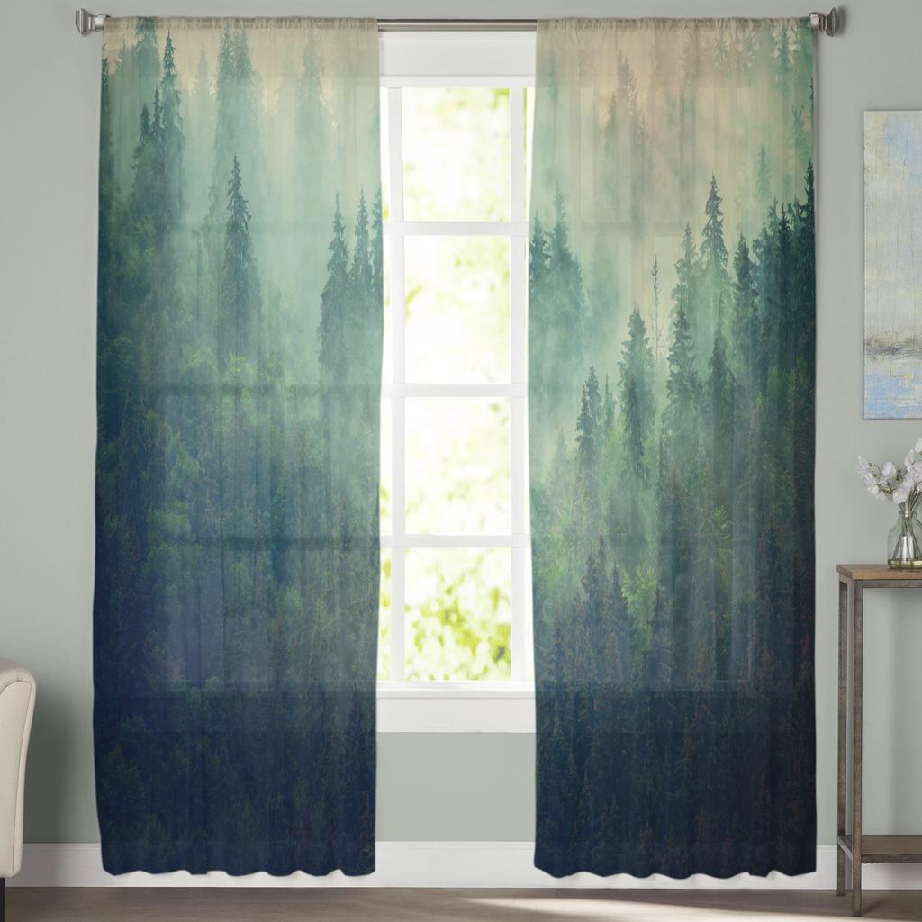 Luxury Tulle Curtains Fog Woods Fir Jungle Living Room Kitchen Chiffon Curtain Youth Bedroom Sheer Floor Valance Curtain