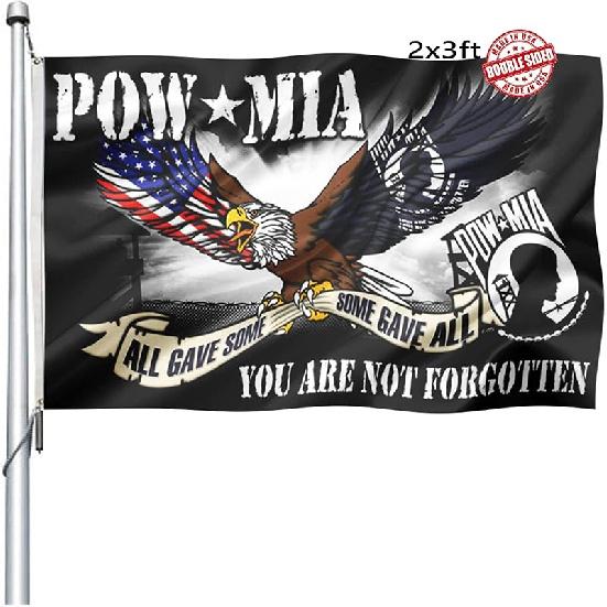 Pow Mia Eagle Flag Double Sided 3x5 Outdoor- Durable 3Ply Heavy Duty All Gave Some Gave All You are Not Frgotten Veterans Military Flag Banner with 2 Pow Eagle Flag 2x3 (Doubl