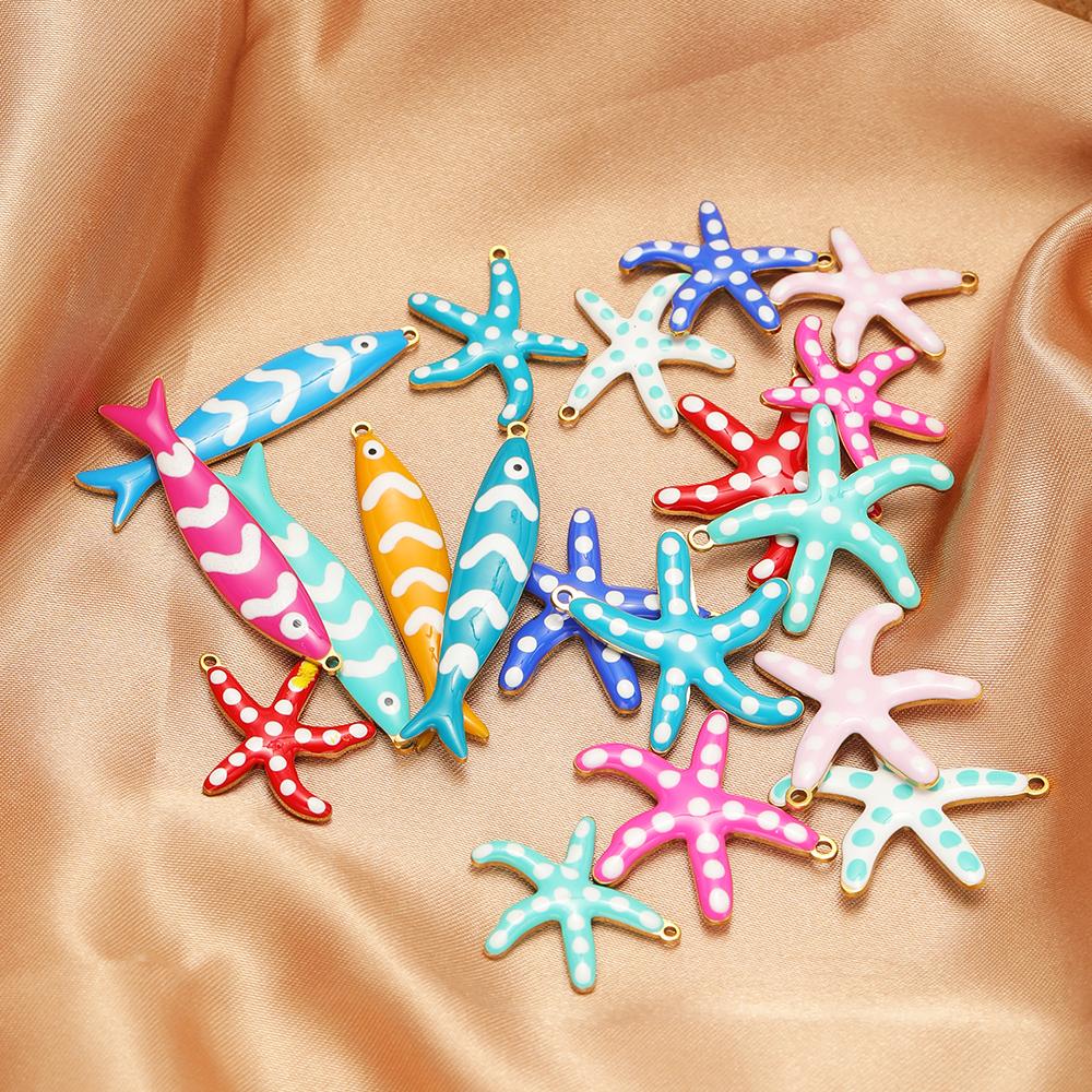 10pcs Stainless Steel Gold 20mm Starfish Charms Enamel Fish Pendant for DIY Jewelry Bracelet Findings Necklace Earrings Making