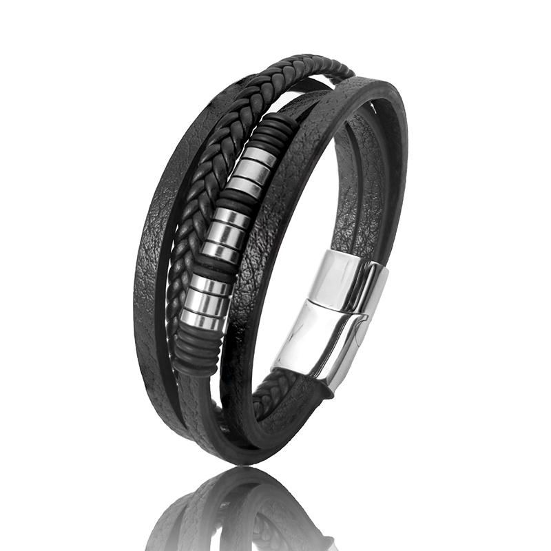 

Leather Bracelet Men Jewelry Stainless Steel Magnet Buckle Multi-layer Braided Rope Beading Bracelet Fashion Charm Jewelry 18.5cm