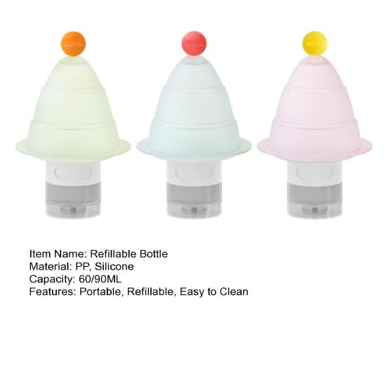 3Pcs 60/90ML Foldable Tree Bottle Leak Proof Reusable Facial Cream Lotion Sunscreen Silicone Storage Bottle Refillable Empty Toiletries Container