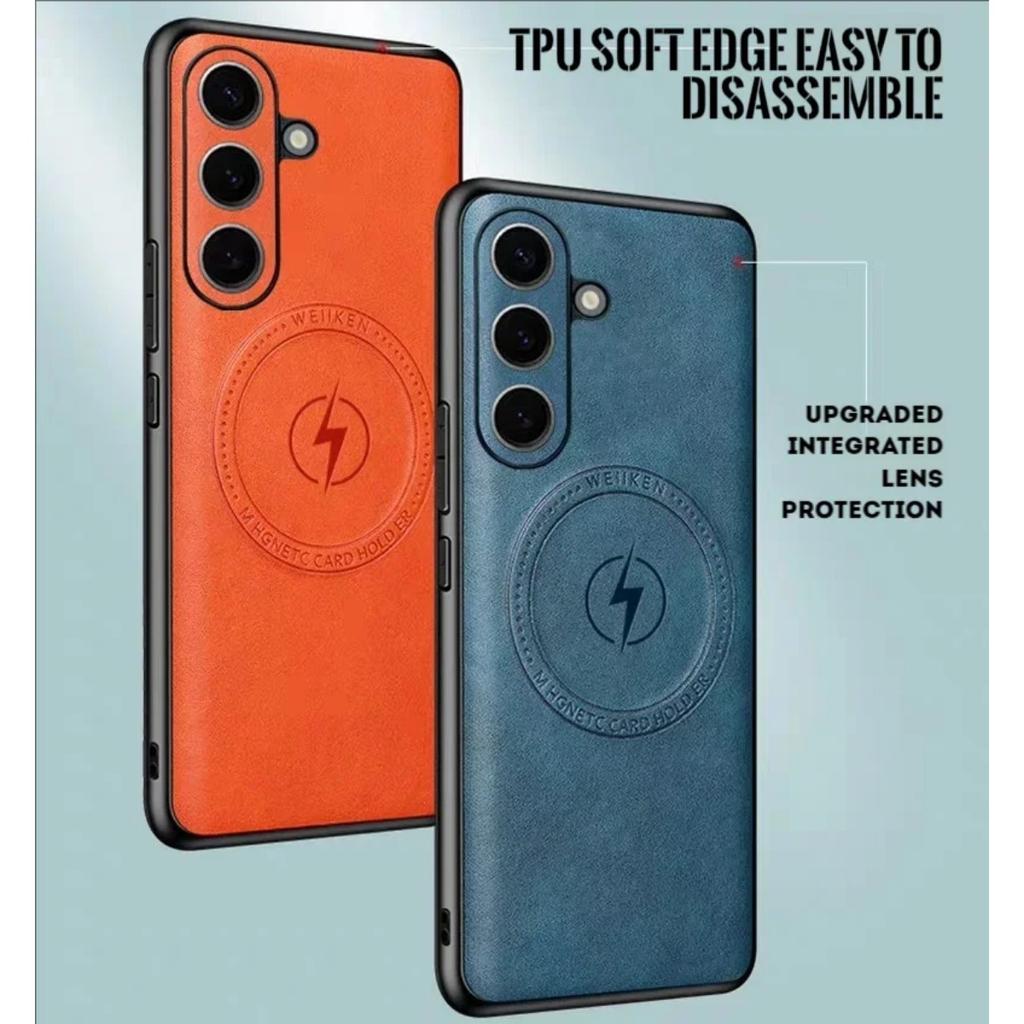 New Magnetic Leather Case For Samsung Galaxy S25 Ultra Plus Wireless Charging Phone Cover For Samsung S24 S23 S22 S21 Ultra Plus