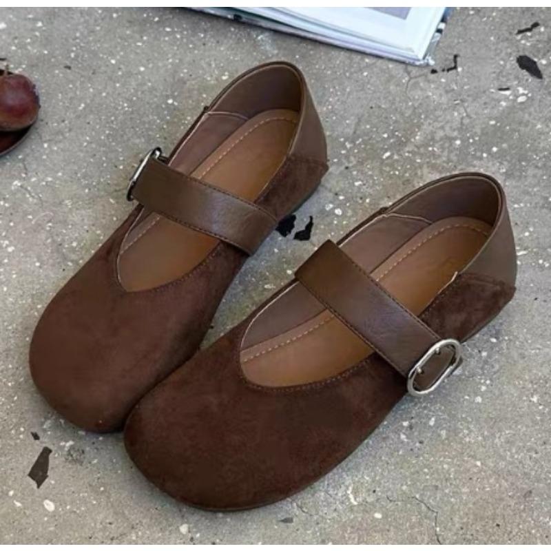 Neuer Stil Mode Damen Winter Barfuß Kuhveloursleder Echtes Leder Damen Ballerina Flat Weiche Sohle Weiterer Zehenbereich Zapatos Mujer