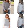 Korean Style Womens Lace Panel Long Sleeve Slim Fit Blend Round Neck Casual Top