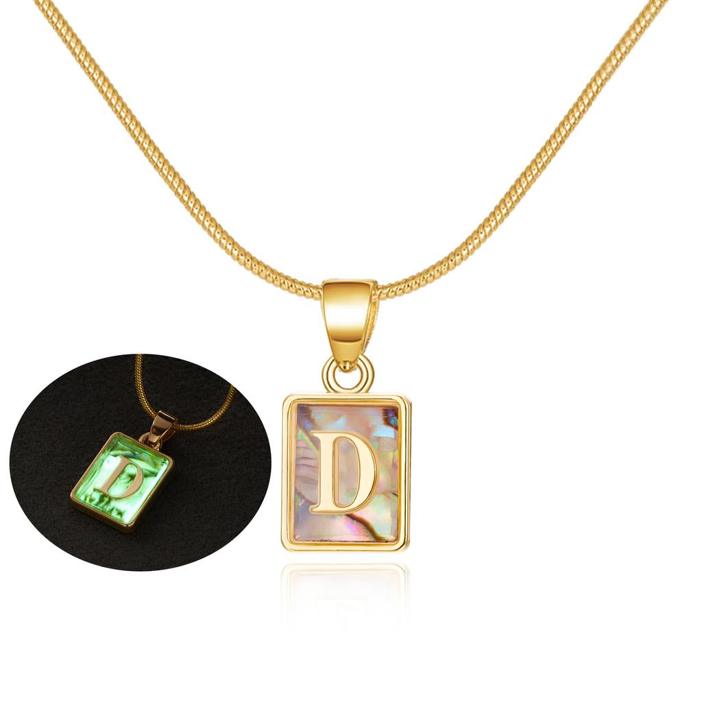 Colored Shell Luminous 26 Letter Square Brand Pendant Snake Bone Chain Necklace Couple Letter Necklace