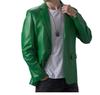 Lambskin Formal Stylish Men Blazer Green Two Button Handmade Genuine Leather
