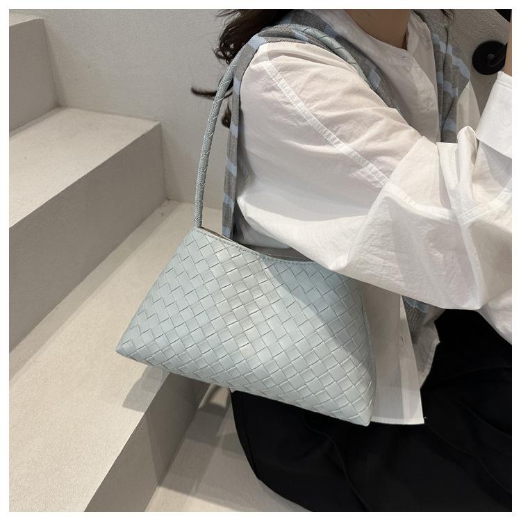 Women's Woven Texture Faux Leather Shoulder Bag, Soft Handbag with Single Strap, Casual Square Crossbody Purse