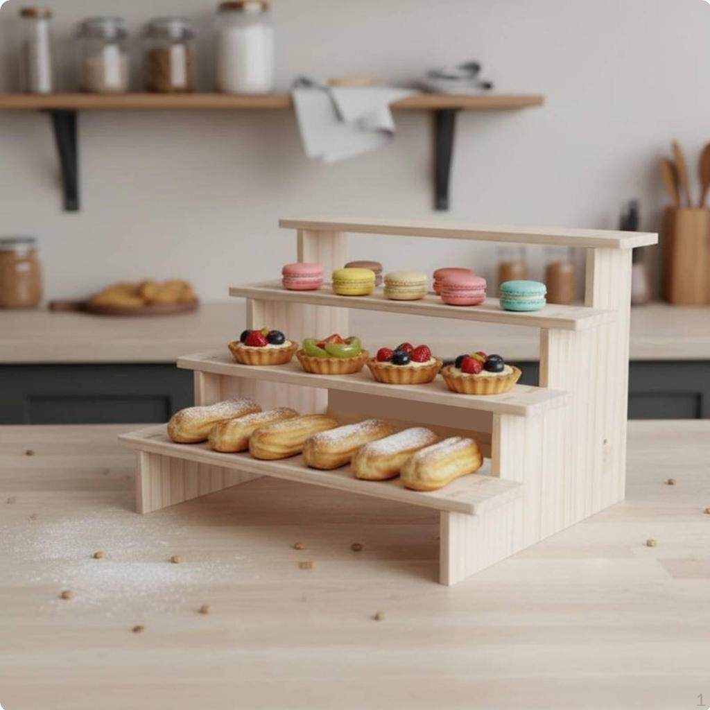 Wood Display Stand MultiFunctional Figurine Collection Shelf Tiered Design Wooden Riser for