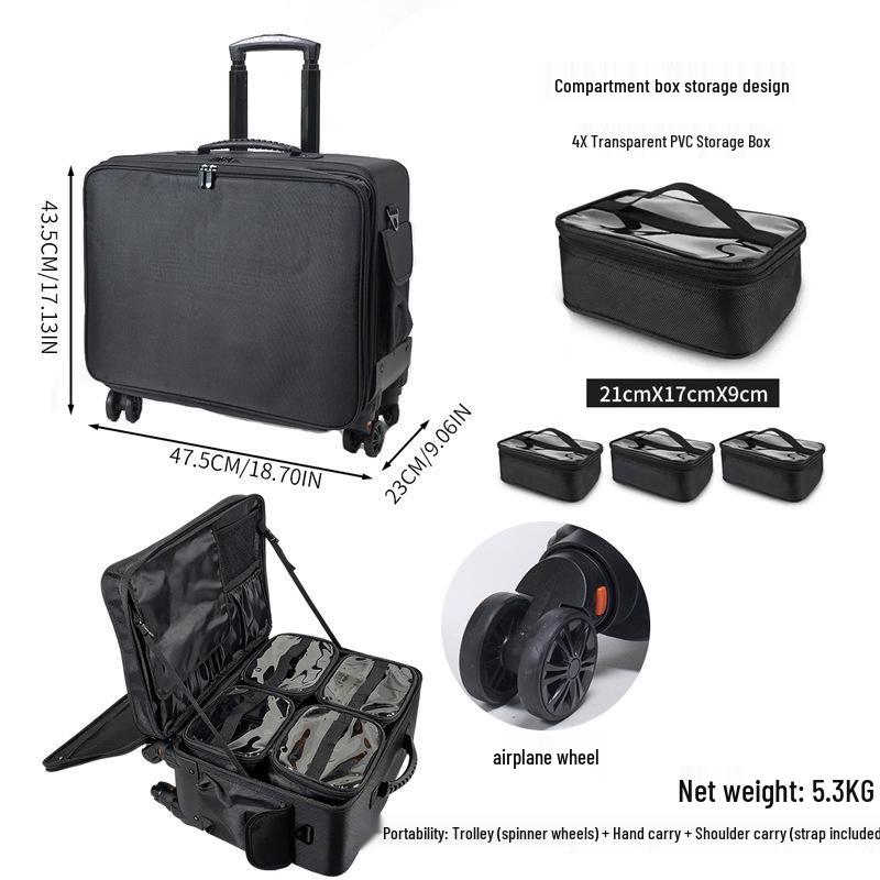 Valigia Trolley Grande Capacità Portatile per Truccatori Professionisti, per Strumenti di Bellezza e Unghie